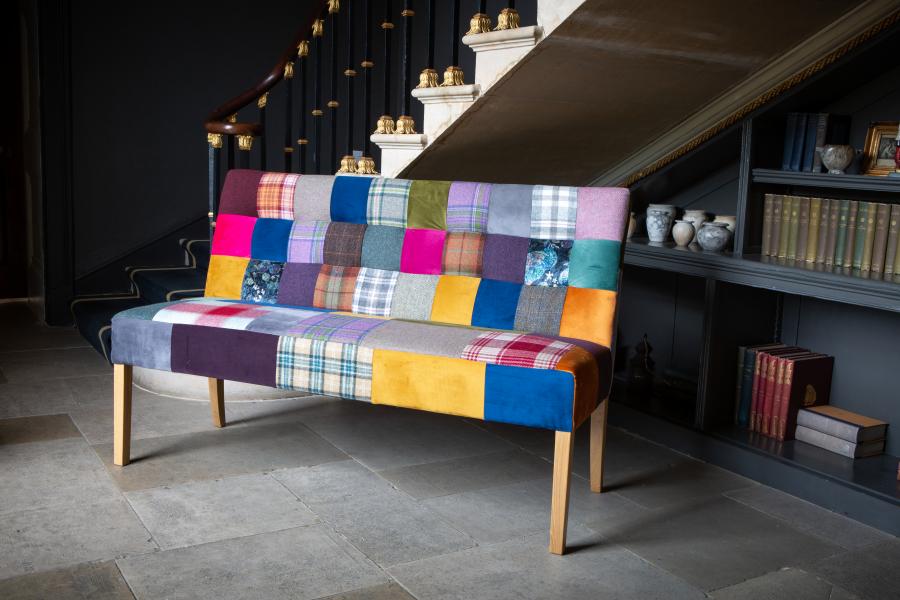 Carlton Furniture - Colin 3 Seat Bench in Patchwork (Natural Oiled Legs)