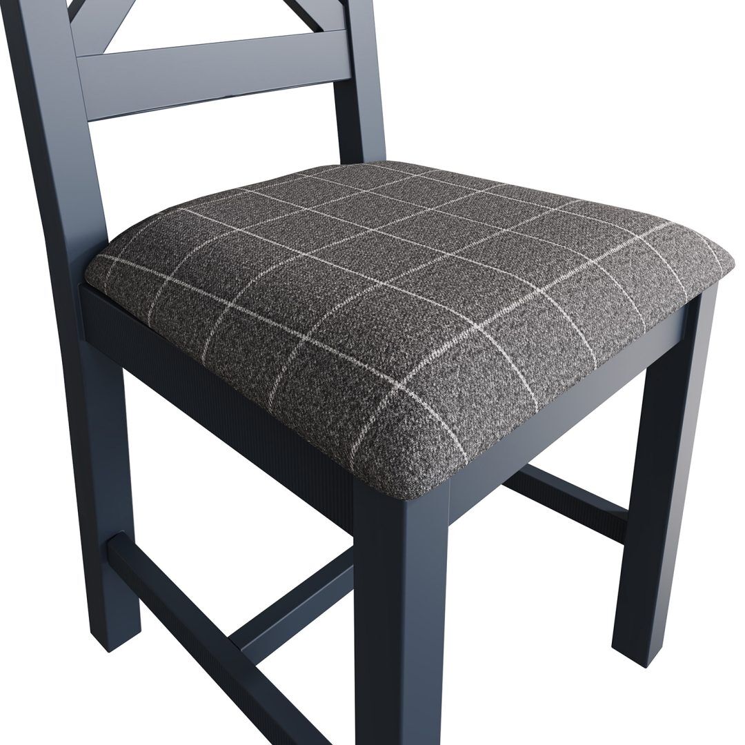 Pair of Kettle Interiors Parker Dining Blue Crossback Chairs with Fabric Seat in Check Grey