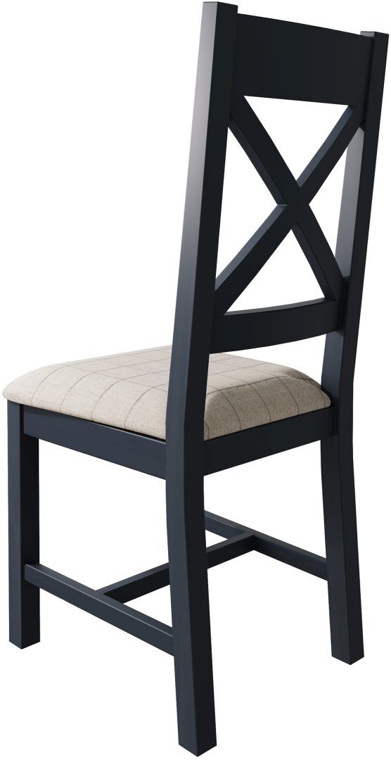 Pair of Kettle Interiors Parker Dining Blue Crossback Chairs with Fabric Seat in Check Natural