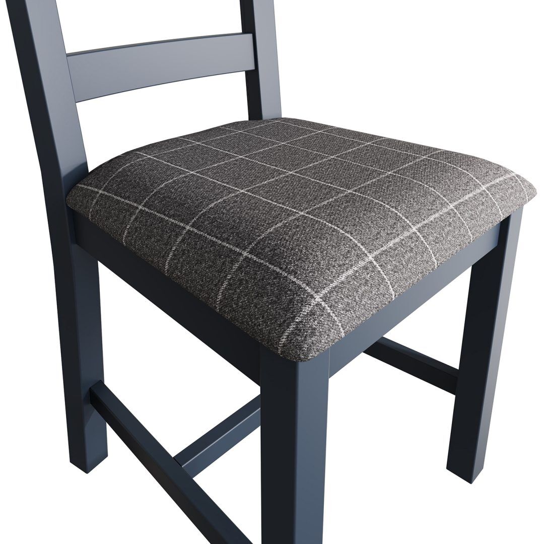 Pair of Kettle Interiors Parker Dining Blue Slatted Chairs with Fabric Seat in Check Grey