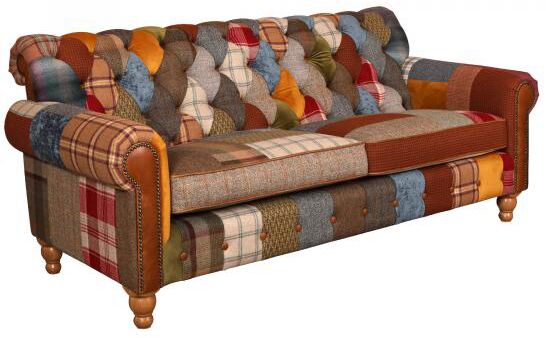 Dickinson 2 Seat Large Sofa In Patchwork & Tan Leather With Mid Oak Legs