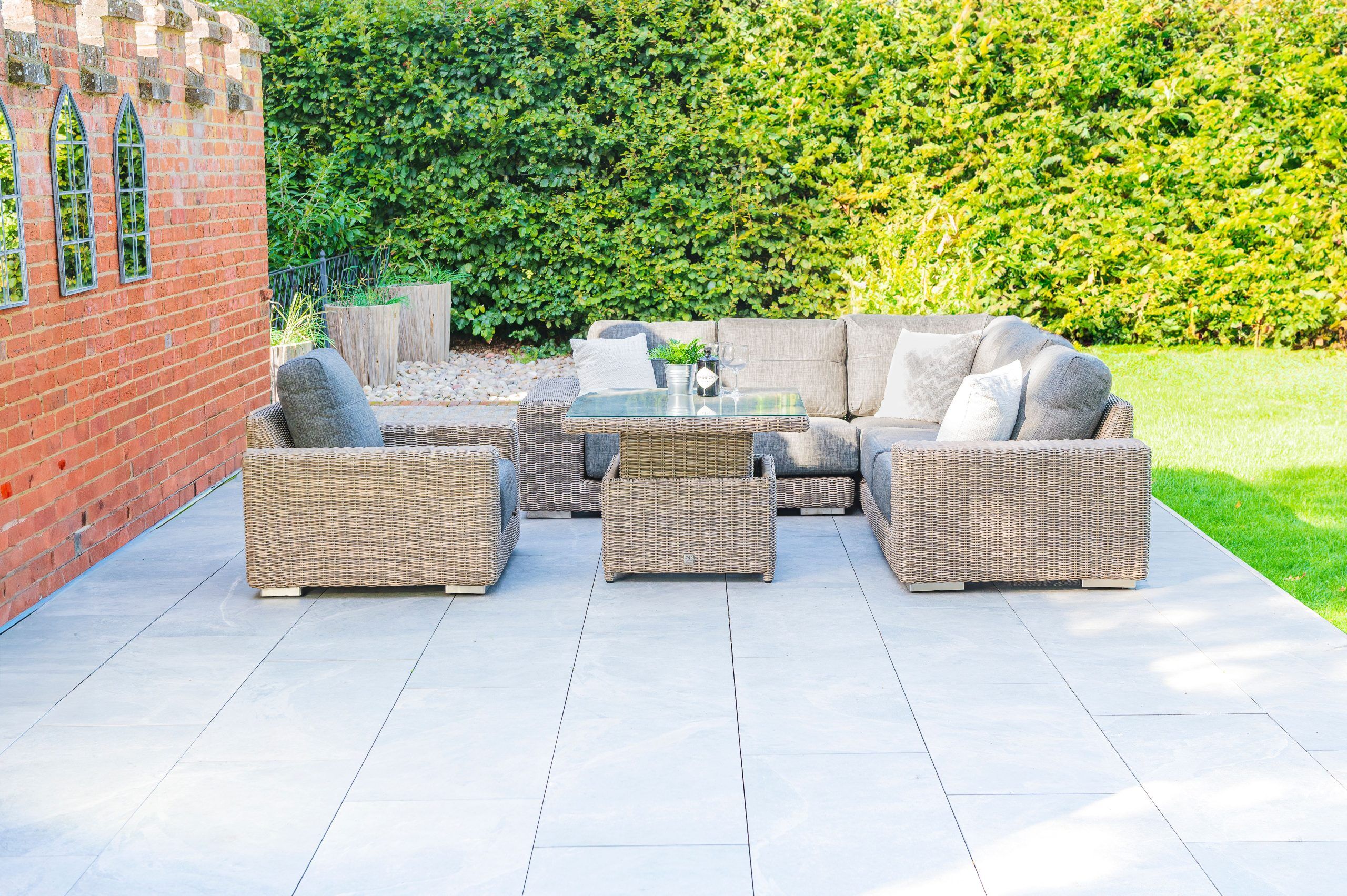 4 Seasons Outdoor Kingston Corner Set with 90cm Hi-Lo Denver Table and 1 Armchair