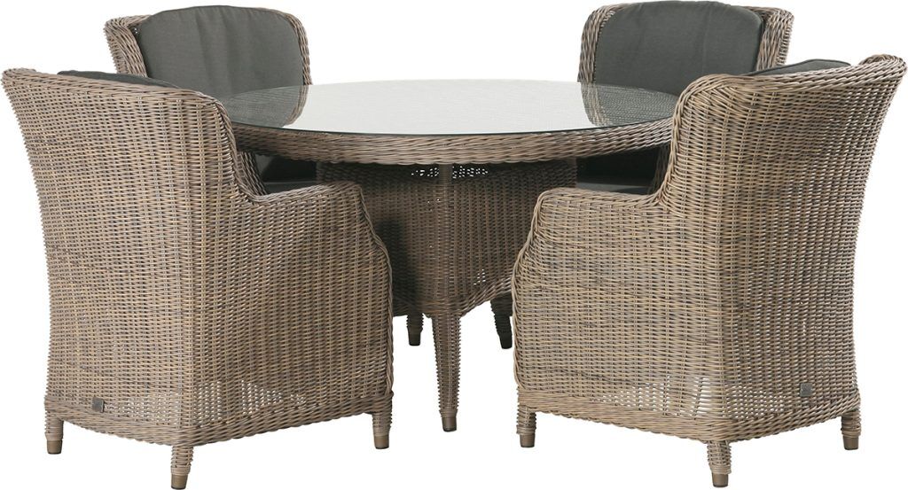 4 Seasons Outdoor Brighton 130cm Round 4 Seat Dining Set in Pure Weave | Shackletons