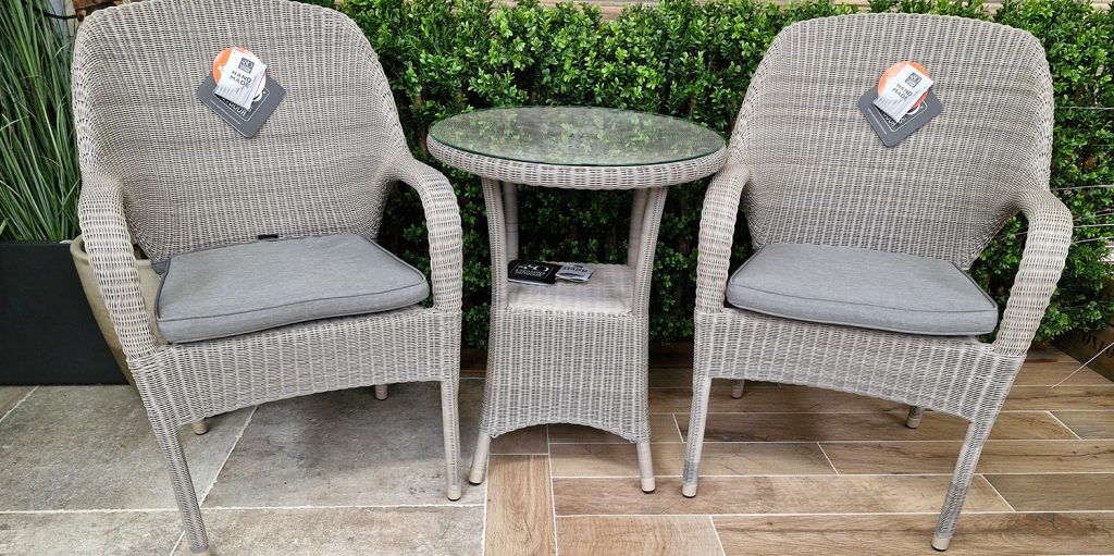 4 Seasons Outdoor Sussex Stacking Bistro Set in Polyloom Pebble Weave | Shackletons