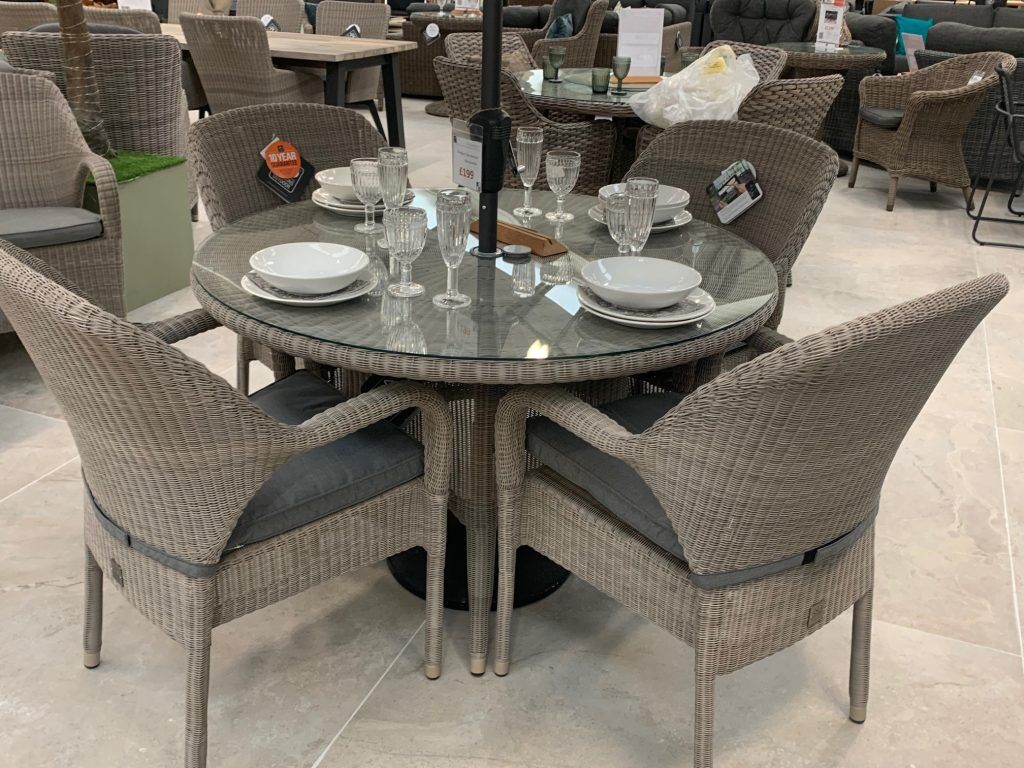4 Seasons Outdoor Sussex 4 Seat Stacking Dining Set in Polyloom Pebble | Shackletons