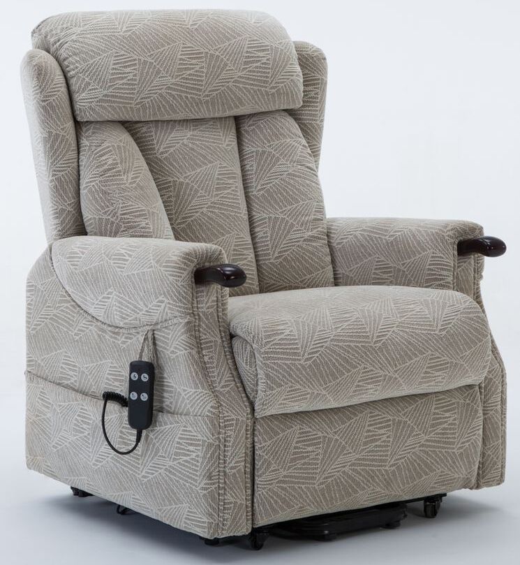 Denmark Riser Recliner Chair in Brushstroke Cream Fabric | Shackletons
