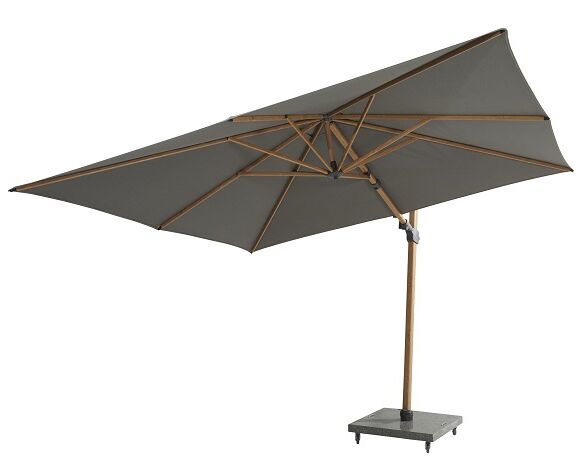 4 Seasons Outdoor Siesta 3m x 3m Square Parasol Woodlook Charcoal inc 125kg Granite Base with Wheels | Shackletons