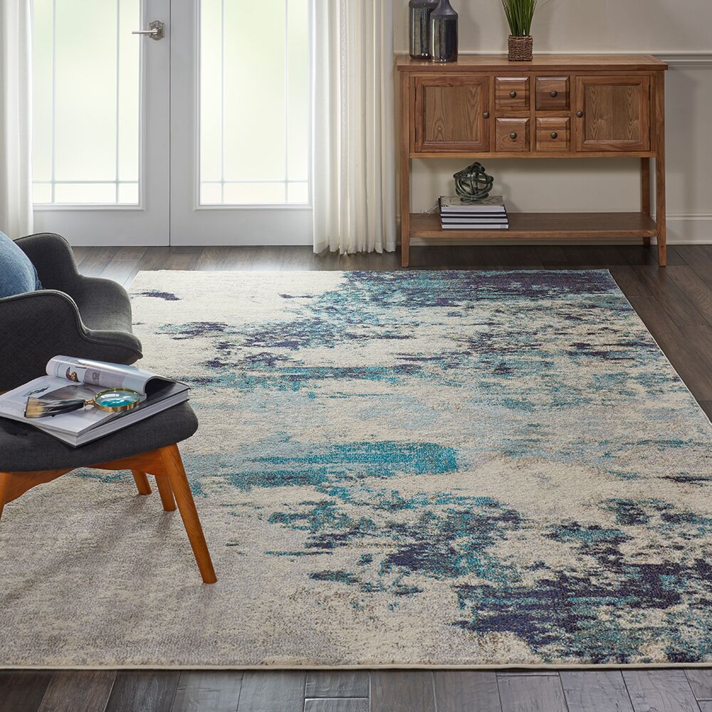 Nourison Rugs Celestial Rectangular Rug 32m x 239m in Ivory Teal Blue | Shackletons