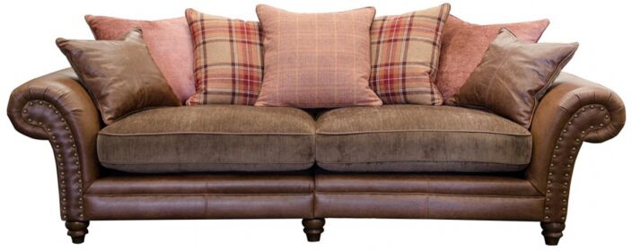 Alexander James Hudson Pillow Back 4 Seater Split Sofa Jin Brown | Shackletons