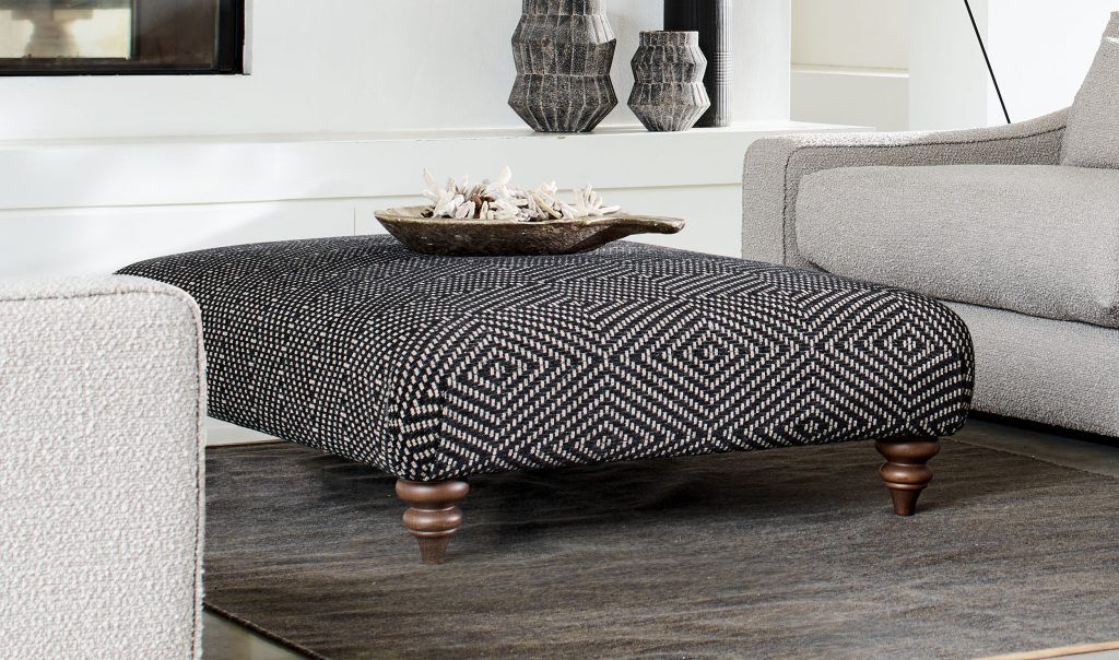 Alexander James Herbie Footstool in Caspian Ebony Fabric | Shackletons