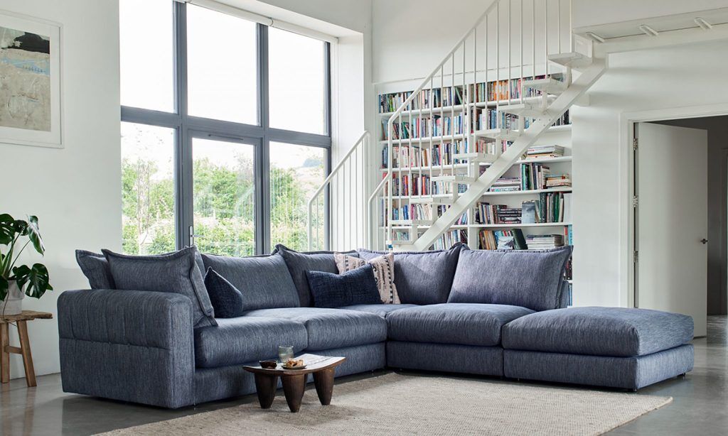 Alexander James Summerton 3 Corner Open End Sofa with Stool in Naturalis Denim | Shackletons