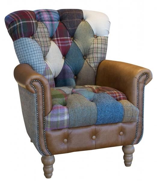 Vintage Sofa Company Gotham Patchwork Chair Old design Harris Tweed Sides | Shackletons