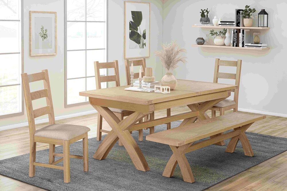 Foxington 180cm 240cm Cross Leg Extending Table Natural Oak | Shackletons