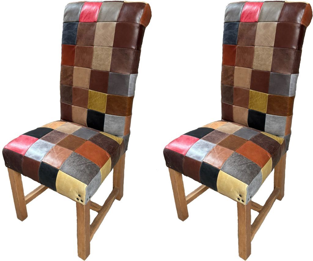 Pair of Carlton Furniture Windermere Rollback Chairs Patchwork Full Leather Assorted Leathers | Shackletons