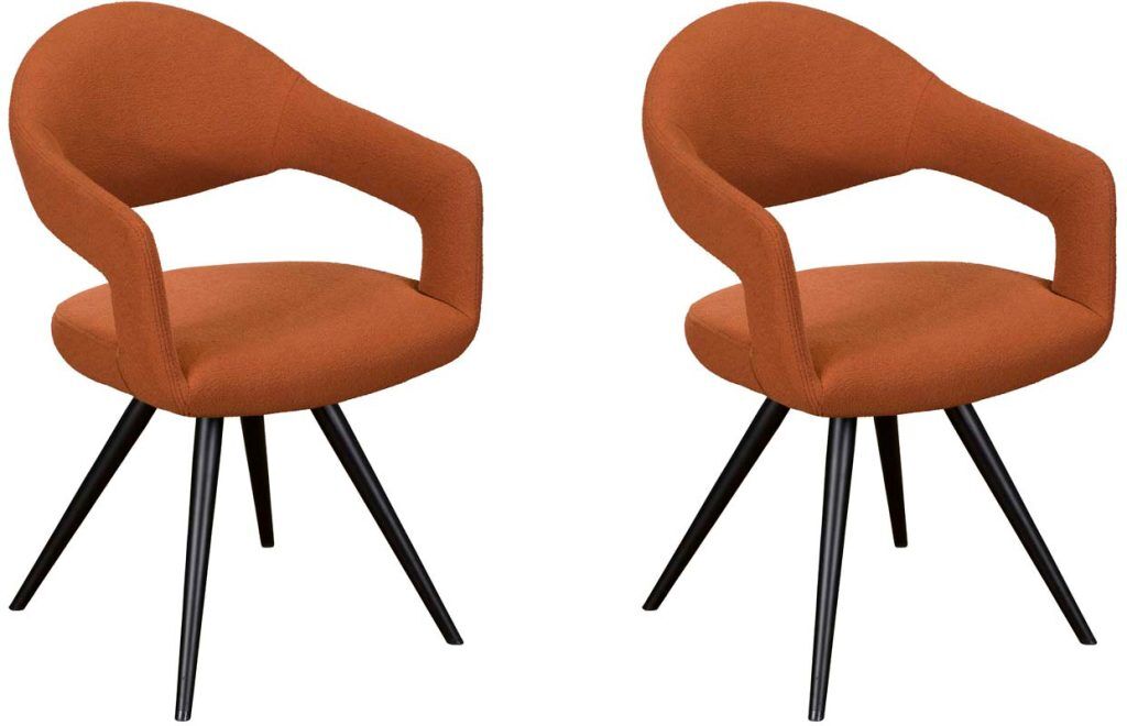 Pair of Baker Jasmine Dining Chairs Orange Boucle | Shackletons