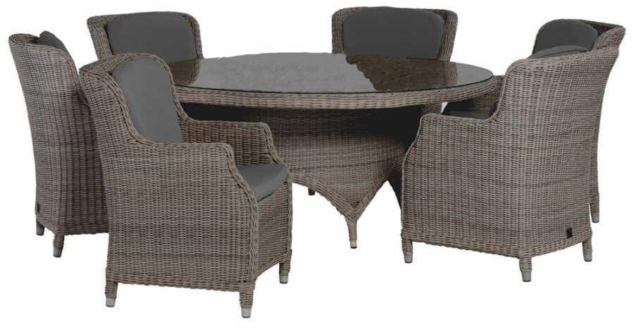 4 Seasons Outdoor Brighton 170cm Round 6 Seat Dining Set in Pure Weave | Shackletons