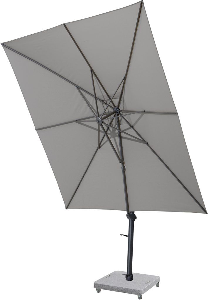 4 Seasons Outdoor Siesta 3m Square Charcoal Parasol with 125kg Granite Base and Wheels | Shackletons