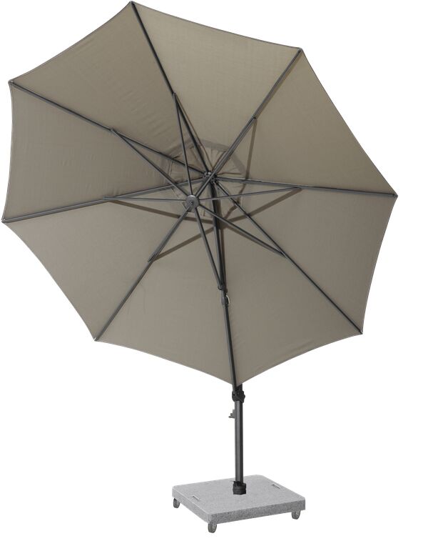 4 Seasons Outdoor Siesta 35m Round Taupe Parasol with 125kg Granite Base and Wheels | Shackletons