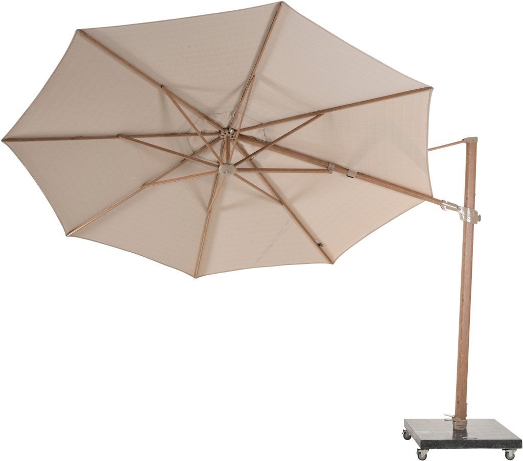 4 Seasons Outdoor Siesta Premium 35m Round Sand Wood Look Frame Parasol with 125kg Granite Base and Wheels | Shackletons