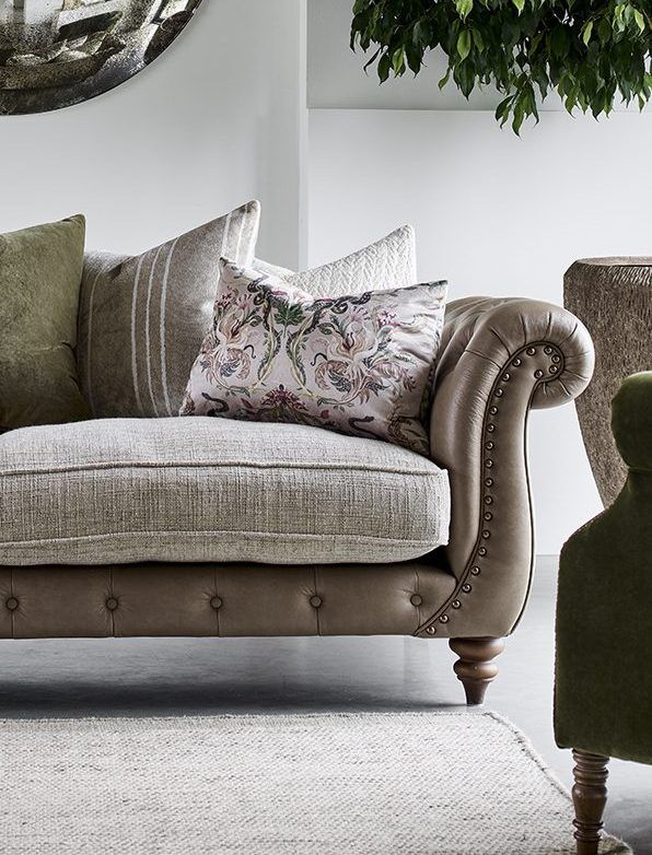 Alexander & James Utopia 3 Seat Sofa in Soul Taupe Leather and Nomad Beige Fabric