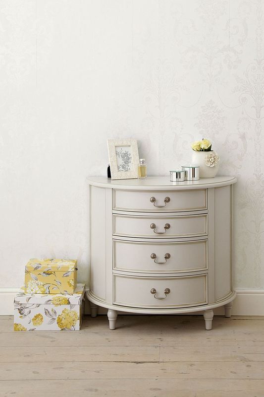 Laura Ashley Clifton 4 Drawer Half Moon Chest in Dove Grey | Shackletons