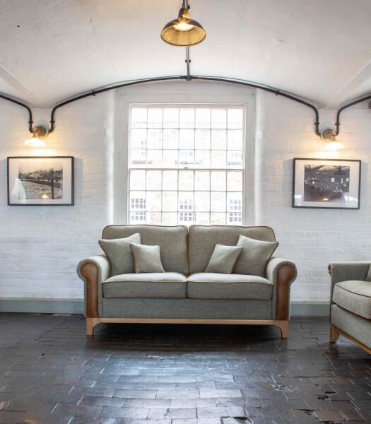 Lowther 2 Seat Sofa in Lowland Thistle Harris Tweed Fabric | Shackletons