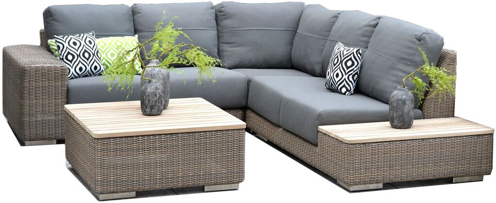 4 Seasons Outdoor Kingston Left Teak Corner Set in Pure Weave | Shackletons