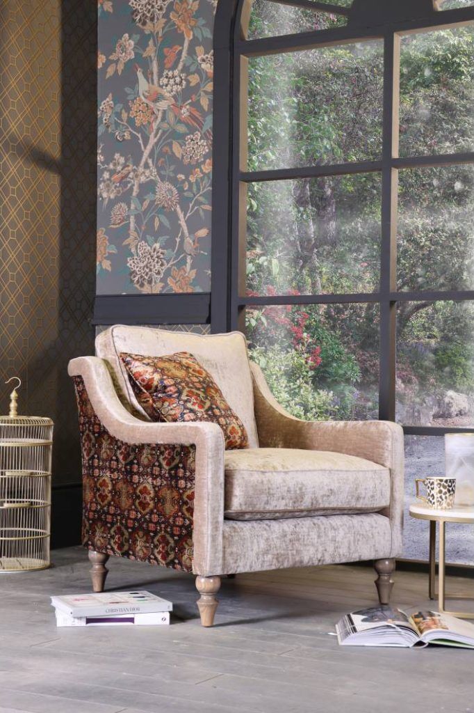 Spink  Edgar Bardot Chair shown in Eternity Jasper and Petropolis Sienna | Shackletons