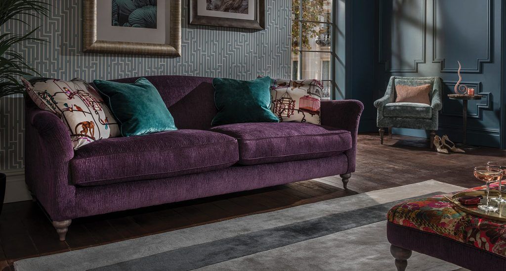 Spink  Edgar Lamour Grand Sofa shown in Kuba Amethyst | Shackletons