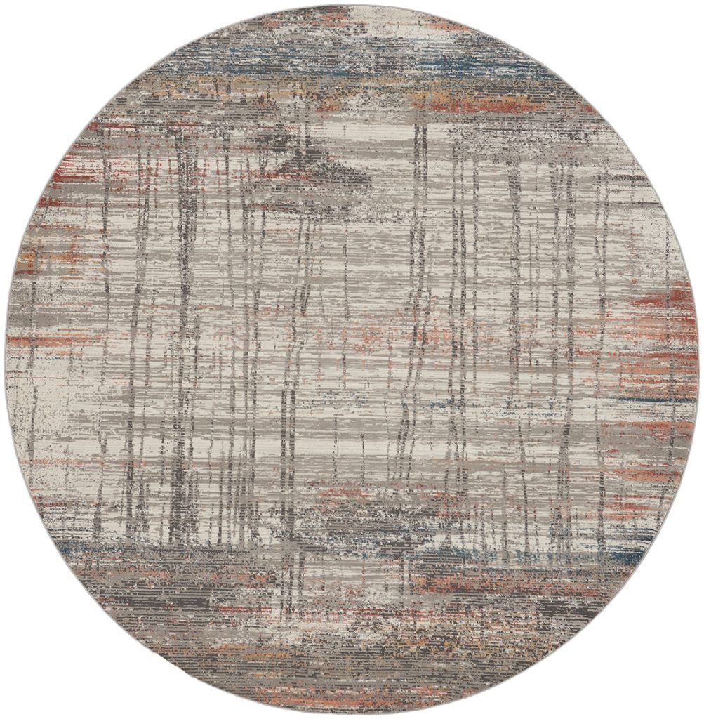 Nourison Rugs   Rustic Textures Circular RUS12 Rug in Grey  Multicolour   24m x 24m | Shackletons