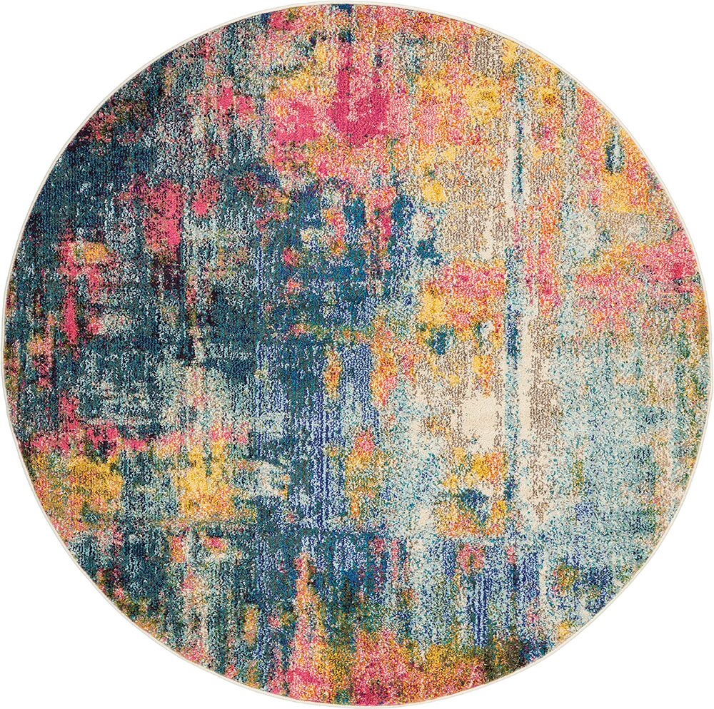 Nourison Rugs Celestial Round Rug   122m x 122m in Blue Yellow | Shackletons