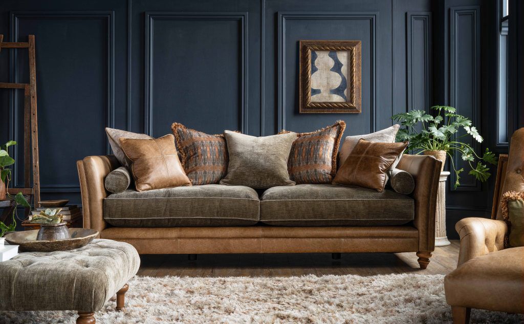 Alexander  James Lomund Grand Pillow Back Sofa in Satchel Biscotti and Berlin Lichen | Shackletons