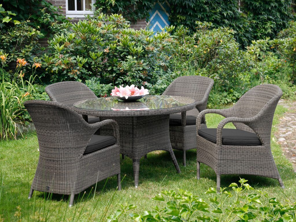 4 Seasons Outdoor Sussex 120cm 4 Seat Dining Set in Polyloom Pebble | Shackletons