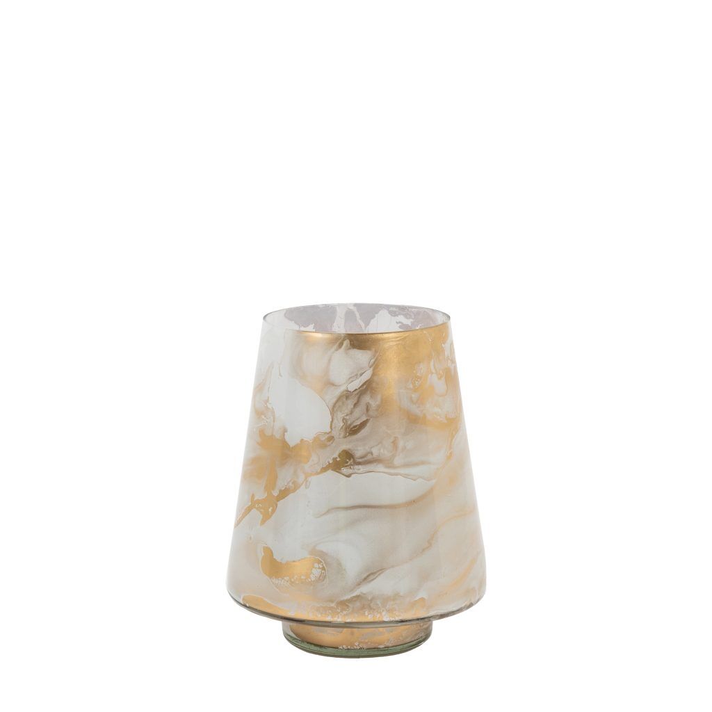 Gallery Direct Marbled Hurricane Small Gold White Candle Holder | Shackletons