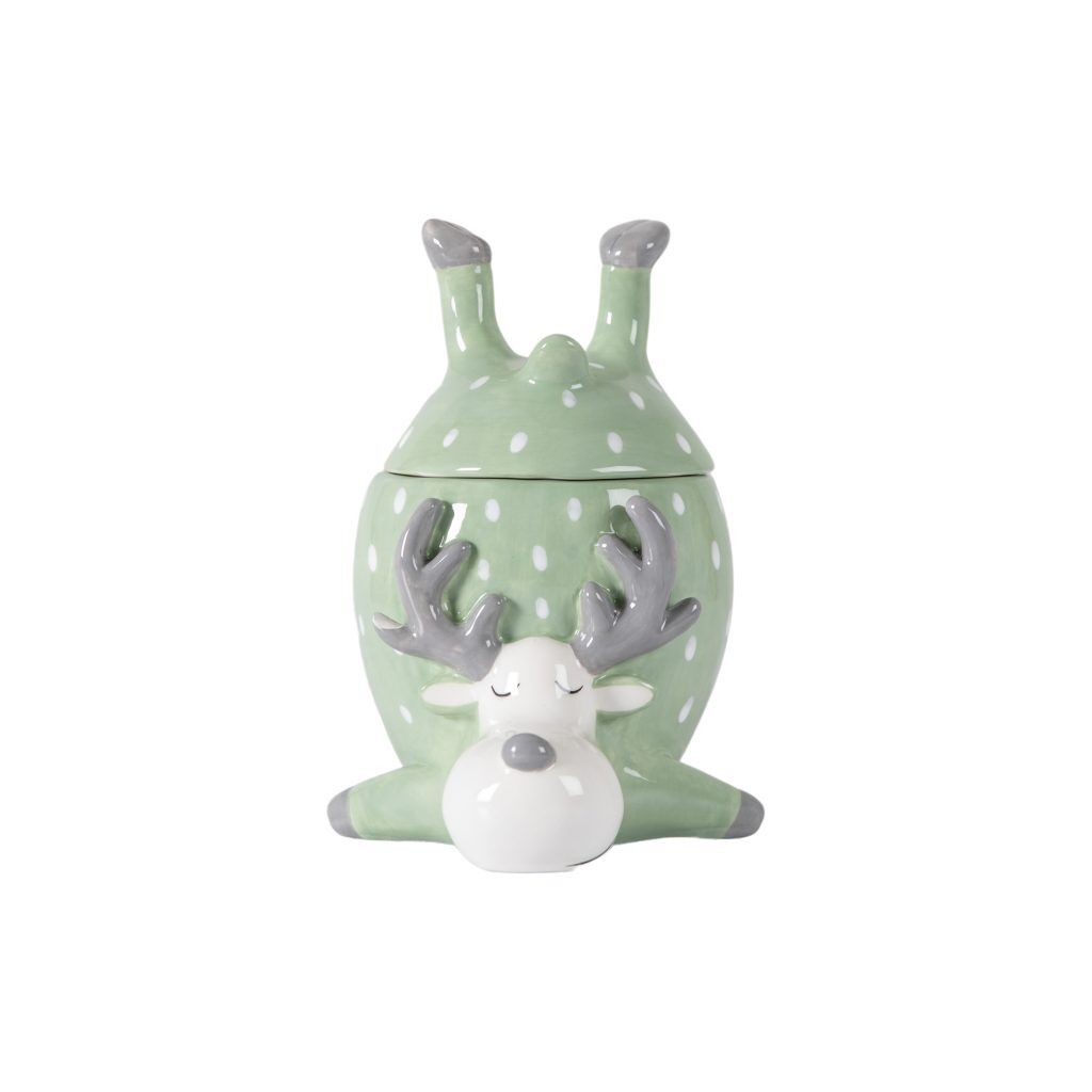 Gallery Direct Reindeer Pot with Lid Green | Shackletons