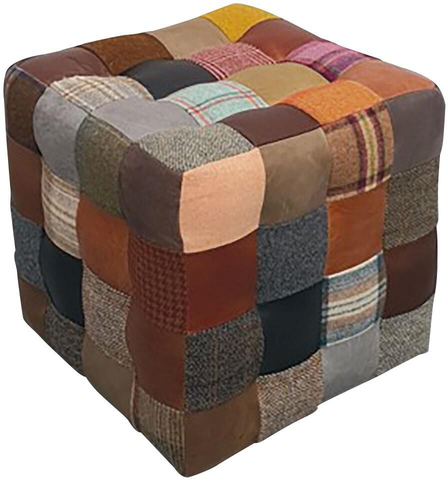 Vintage Sofa Company Framed Cube Stool Mixed Wool  Leather Patchwork | Shackletons