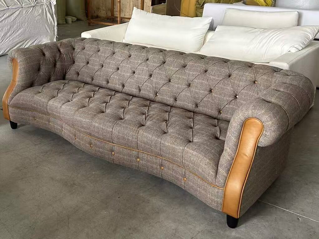 Vintage Sofa Company Westminster 2 Seater Sofa in Harrington Tweed Fellwood Lodge with Tan Leather trims | Shackletons