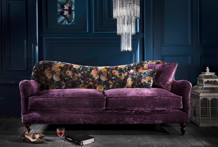 Spink  Edgar Tiffany Grand Sofa shown in Allure Tanzanite and Royal Garden Sapphire | Shackletons