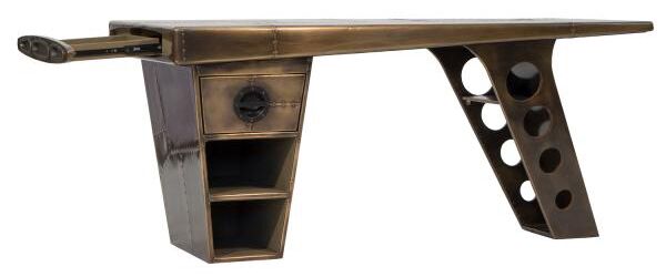 Carlton Furniture   Aviator Half Wing Desk   Vintage Brass | Shackletons