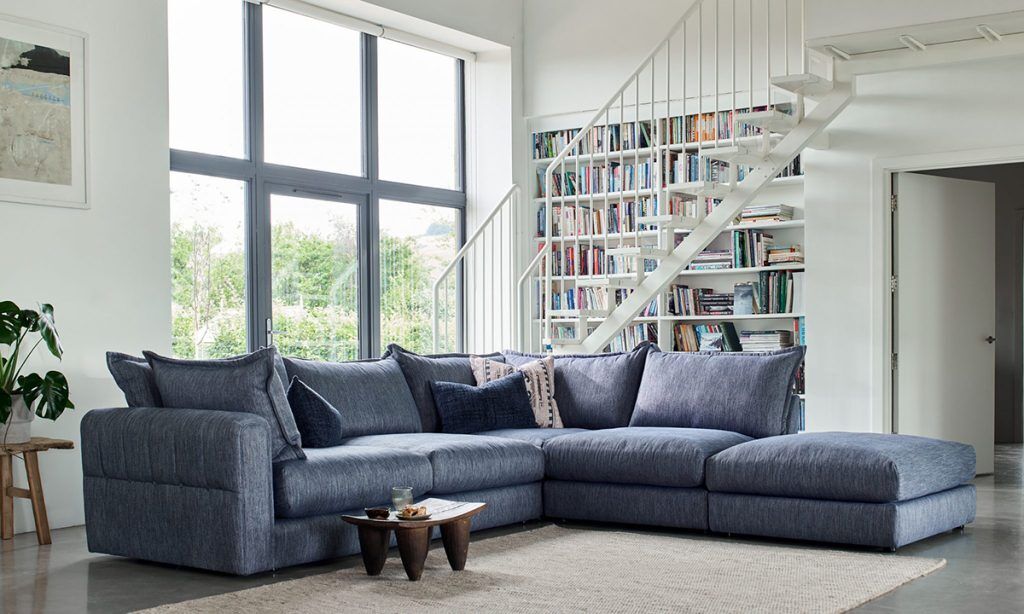 Alexander  James Summerton 3 Corner Open End Sofa with Stool in Naturalis Denim | Shackletons