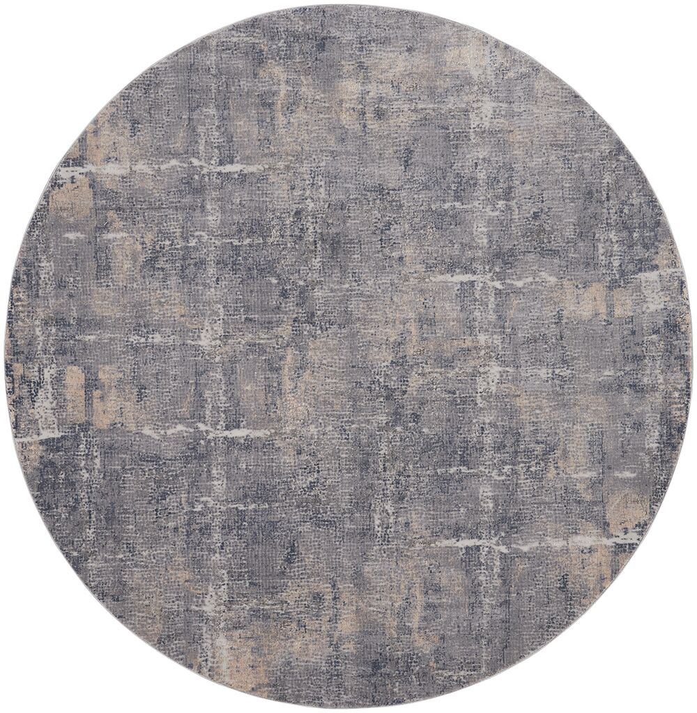 Nourison Rugs   Rustic Textures Circular RUS06 Rug in Grey  Beige   24m x 24m | Shackletons