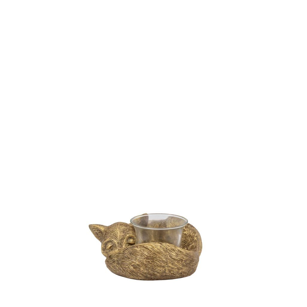 Gallery Direct Sleeping Fox Tealight Holder Gold | Shackletons
