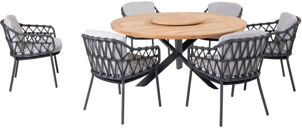 4 Seasons Outdoor Calpi 6 Seat Round Dining Set with Lazy Susan | Shackletons