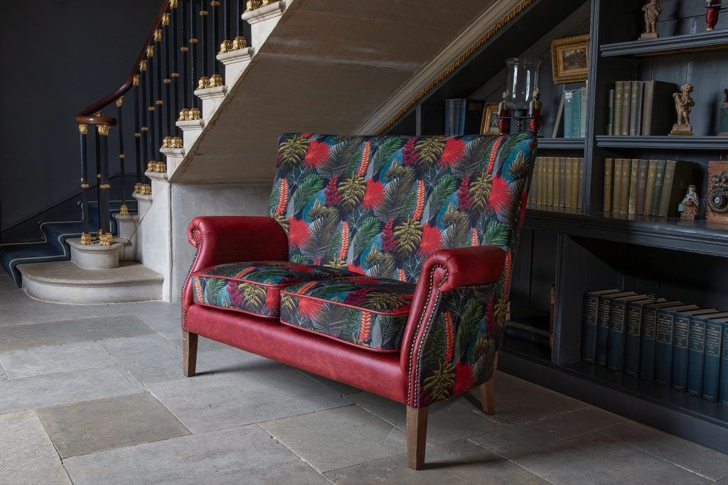 Vintage Sofa Company Hexham 2 Seater in Toucan Fabric and Rosso Leather | Shackletons