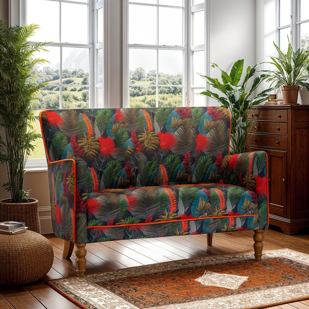Vintage Sofa Company Howden 2 Seater Sofa in Tropical Leaf  Toucan | Shackletons