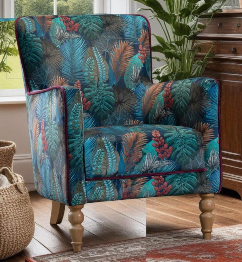 Vintage Sofa Company Howden Chair in Tropical Leaf  Toucan | Shackletons