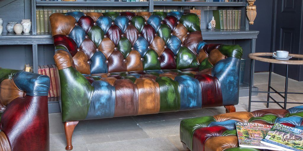 Vintage Sofa Company Litton Rub Off Leather Patchwork 2 Seater Sofa | Shackletons