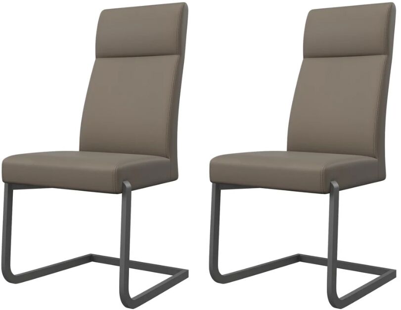 Set of 2 Torelli Dante Leather Effect Dining Chairs with Grey Frame in Taupe | Shackletons