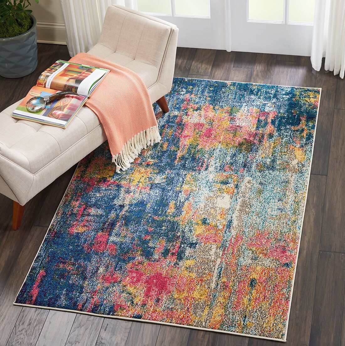 Nourison Rugs Celestial Rectangular Rug - 1.14m x 0.66m in Blue/Yellow