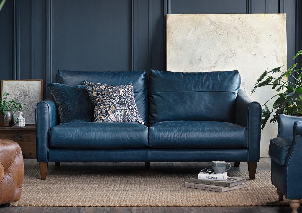 Alexander James Mayfield 3 Seater Sofa in Kodak Blue leather | Shackletons